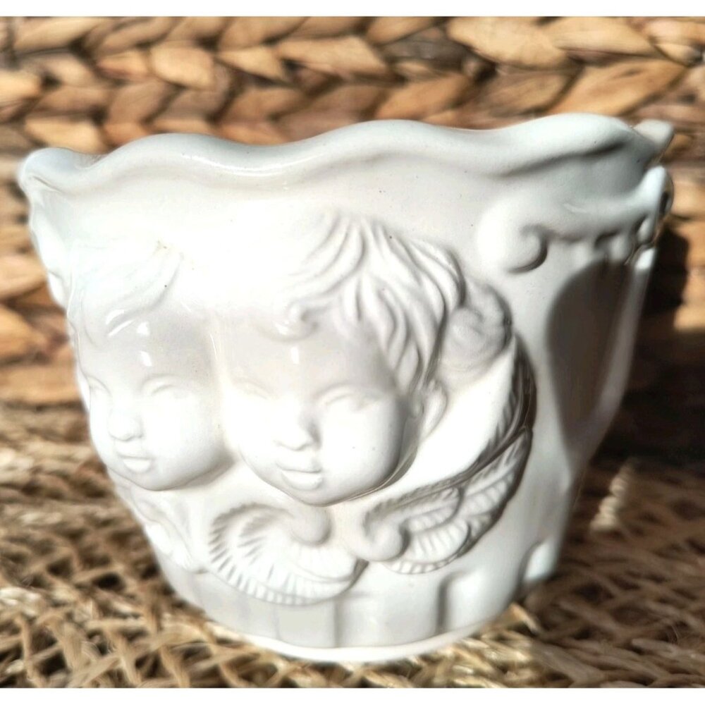 Vintage Bloom-Rite Cherub Planter, White Ceramic Cherubs, GUC